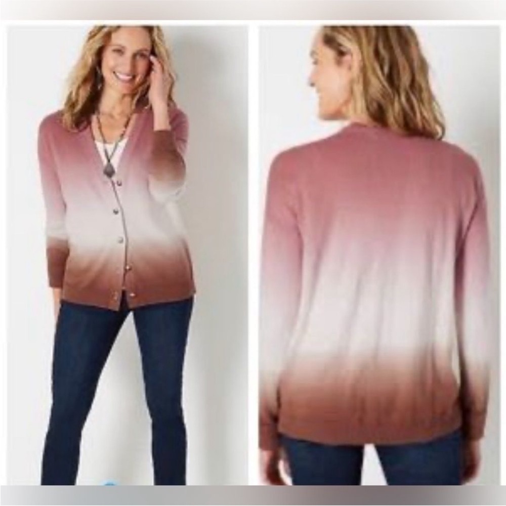 J. Jill Dip-Dyed Sunset Cardigan Sweater Ombré‎ Cotton Blend Drop Shoulder Sz 2X